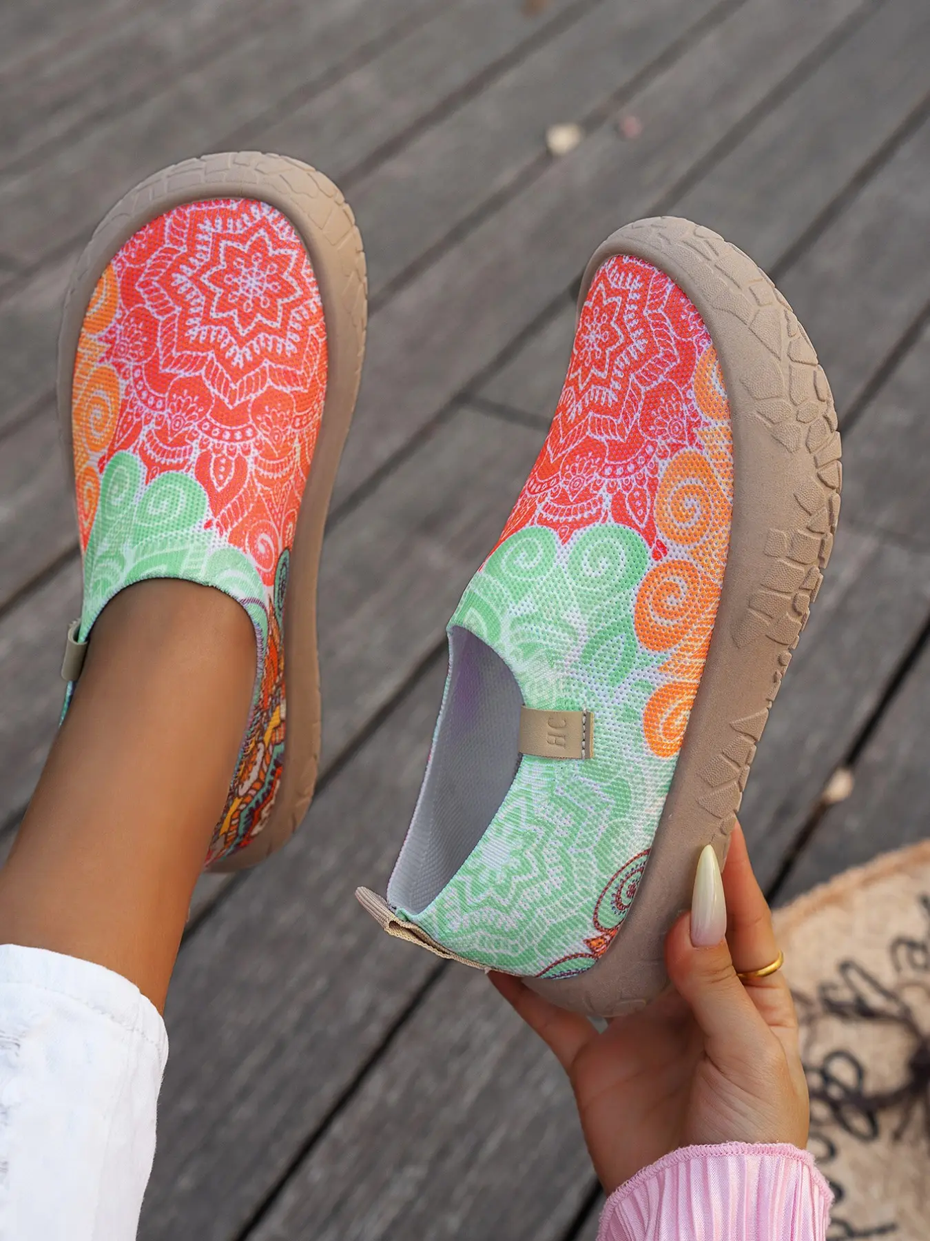 Women's Bohemian Mandala Print Slip-On Shoes, Breathable Knit Soft Thick Anti-Slip Casual Sports Shoes, All-Season Wide Fit Walking Shoes