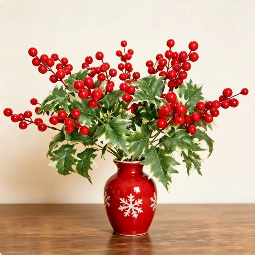 3-Piece Artificial Christmas Berry Holly Bouquet, Perfect for Tree Decor, Winter Wedding, DIY Holiday Decor, Centerpiece, No Maintenance