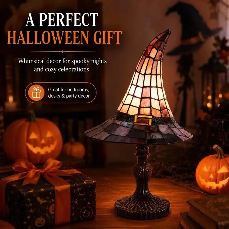 USB Glowing Resin Witch Hat Ornament, Modern Retro Glow Collectible Statue, Halloween Christmas Thanksgiving Decor, USB Powered, Low Voltage, Home Party Gift