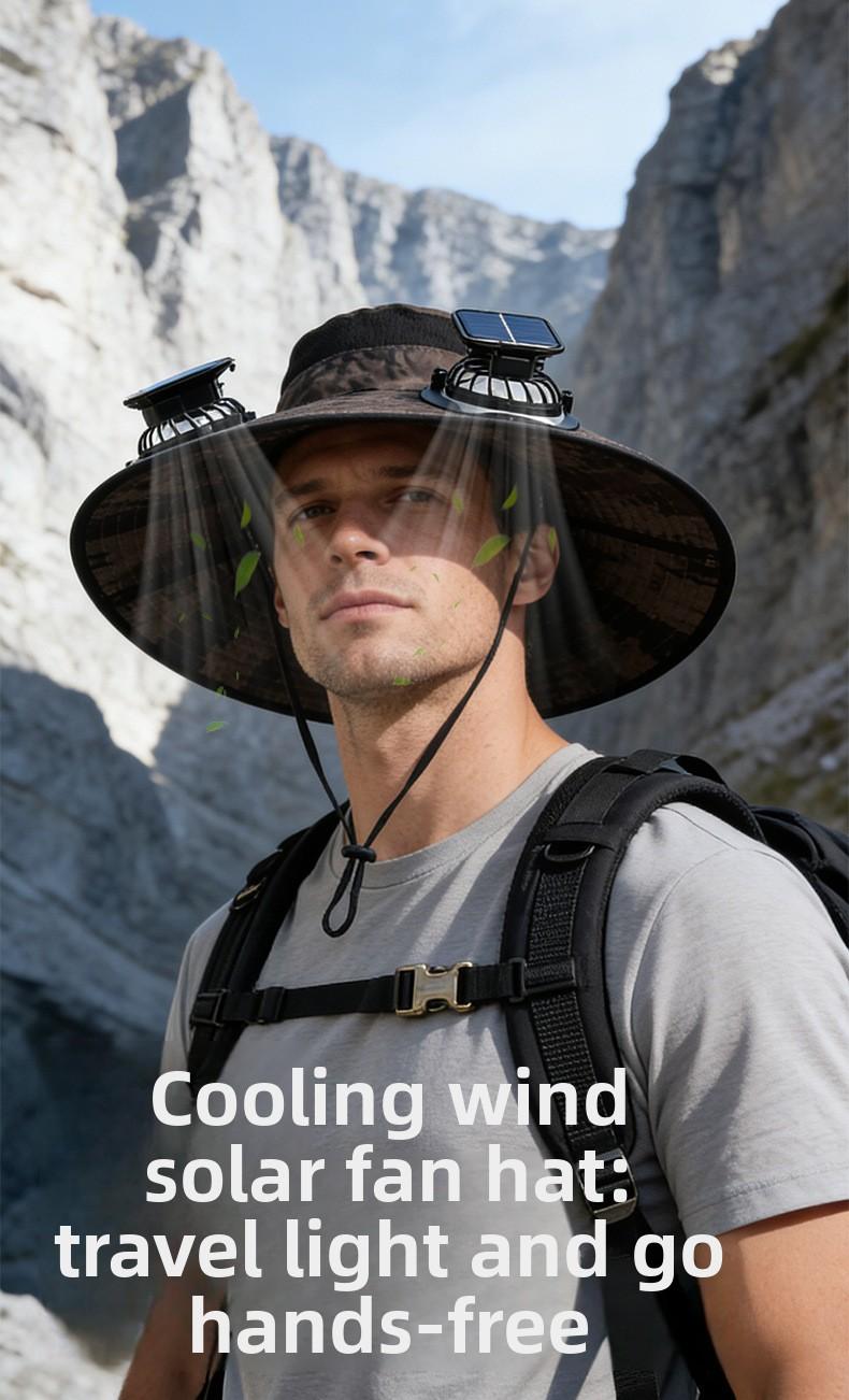 Solar fan hat high battery life silent men's summer outdoor mountaineering fishing hat large brim waterproof sunscreen hat Playing Card Fedora
