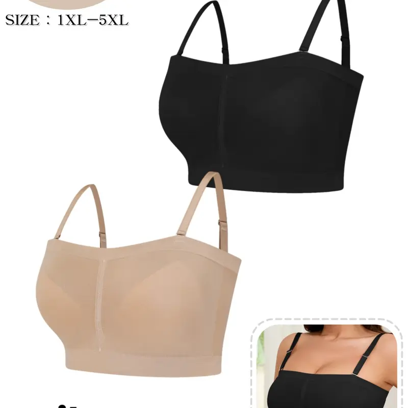 Women's Summer Tank Top, Seamless Strapless Invisible Bra, Medium Support, Breathable Lightweight, Front Buckle Design, No Pads, All Seasons