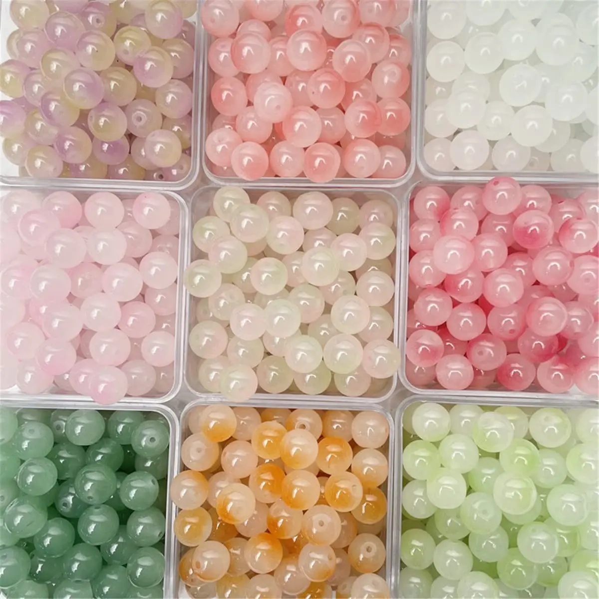 200 Pcs 8mm Mixed Color Glass Beads Imitation Jade Crystal Round Spacer Beads DIY Jewelry Making Bracelet Necklace Earring Craft Supplies