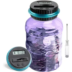 Large Piggy Bank for Adults Kids, Coin Counting Bank with 1.8L Capacity, Great Coin Bank Money Jar for Adults Kids with Saving Goals, Bank for All US Coins (Purple B)