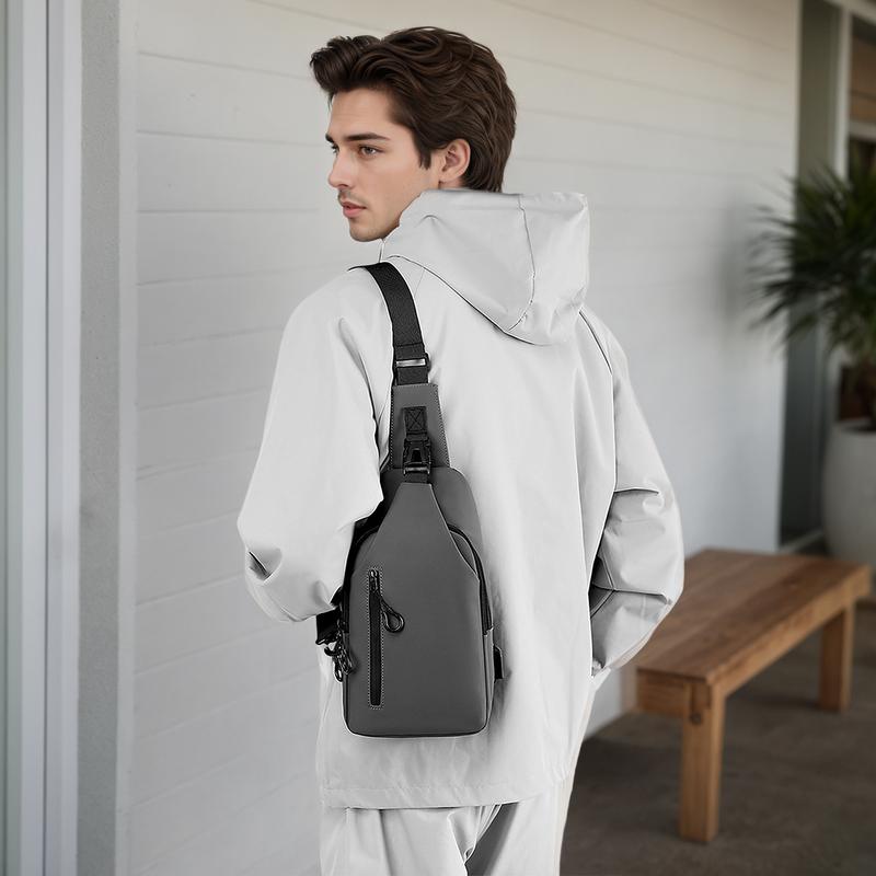 Men's Versatile Sling Chest Bag - Removable Adjustable Strap & Zipper Pockets Shoulder Bags for Business Travel