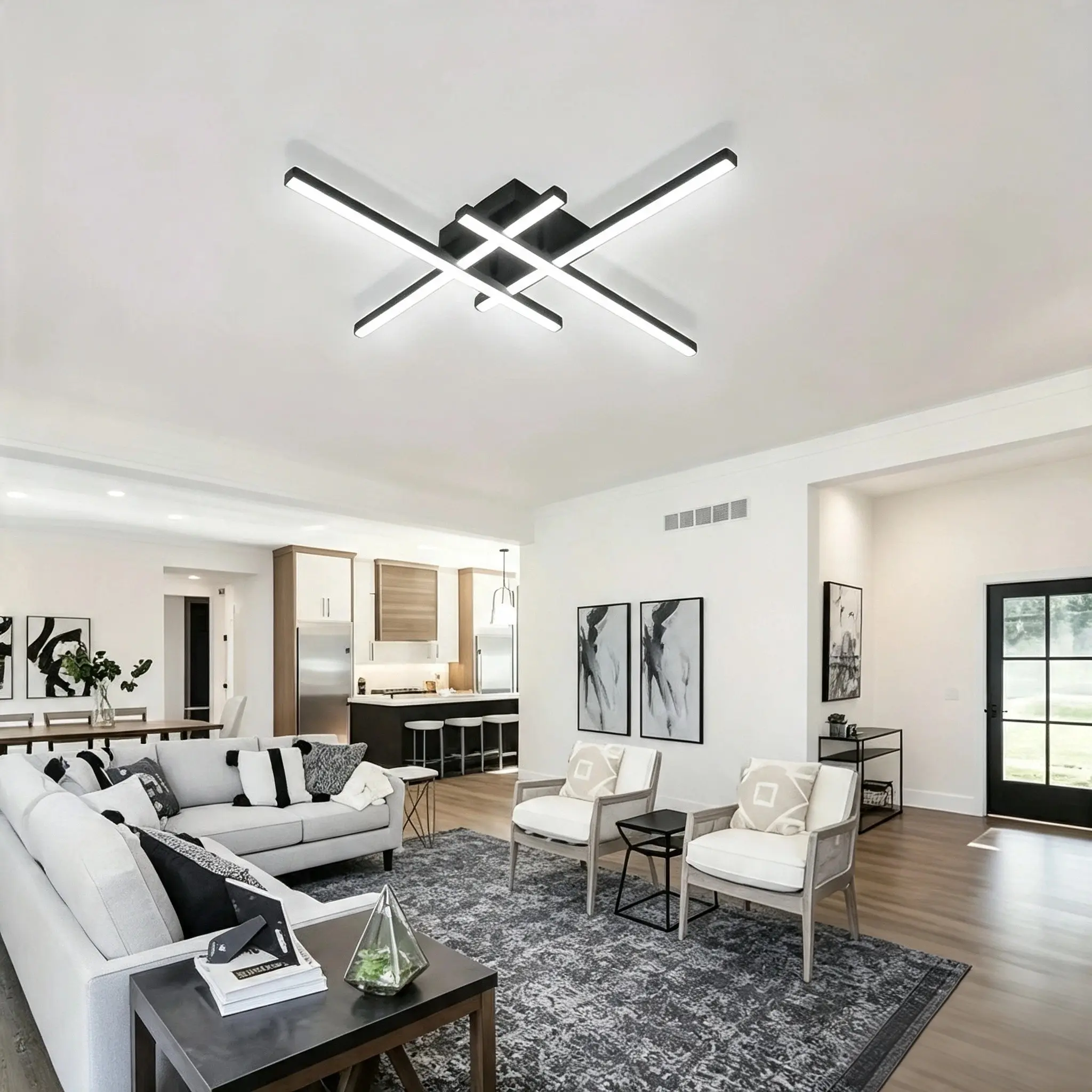 Modern Cross LED Ceiling Light, Minimalist Linear Living Room Lamp, Simple Bedroom Study Home Ceiling Fixture, Contemporary Design