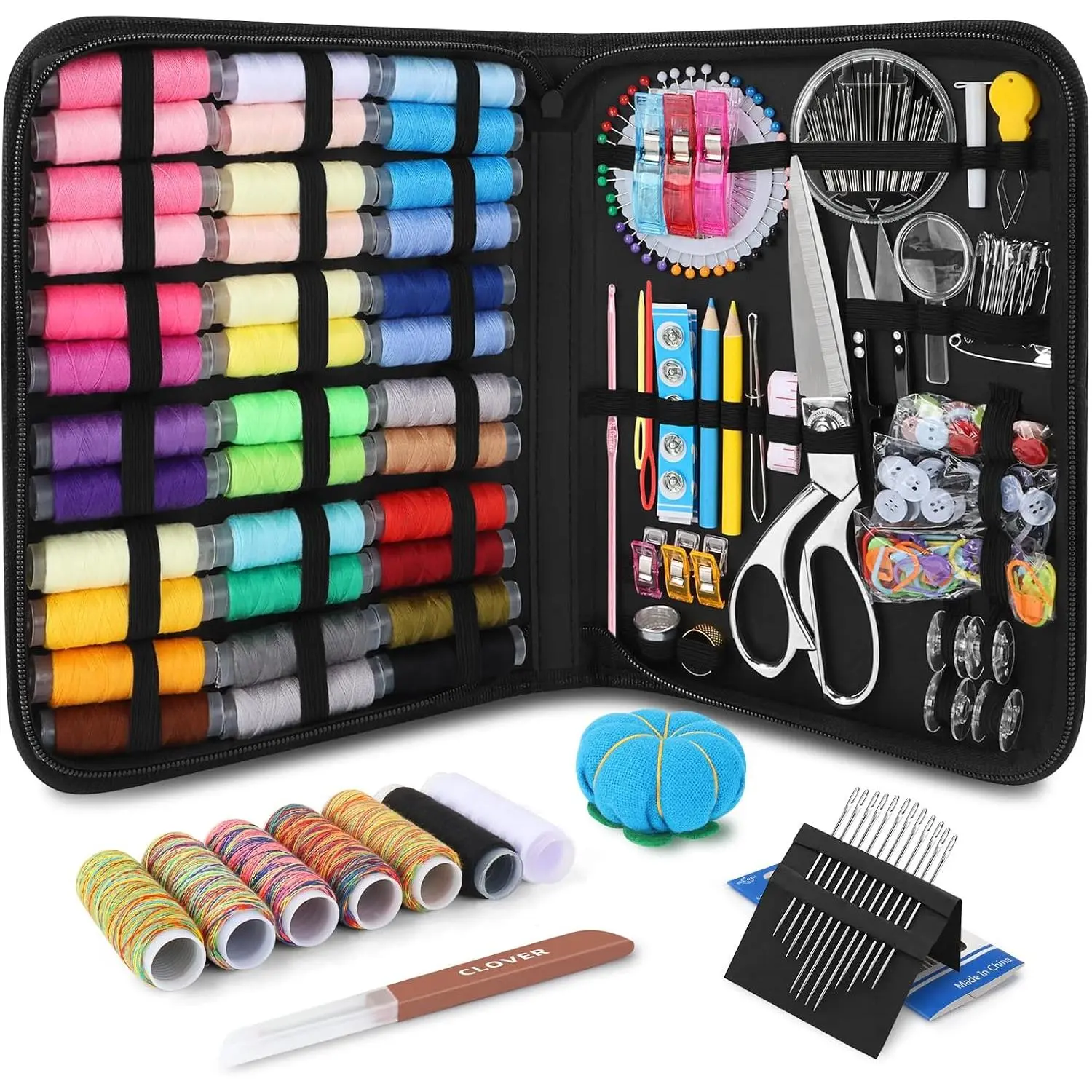 Sewing Kit for Adults with 9-Inch Fabric , 265 count Professional Travel Sewing Kit with Self-Threading , Portable  and Thread Kit Sewing Supplies for  Travel