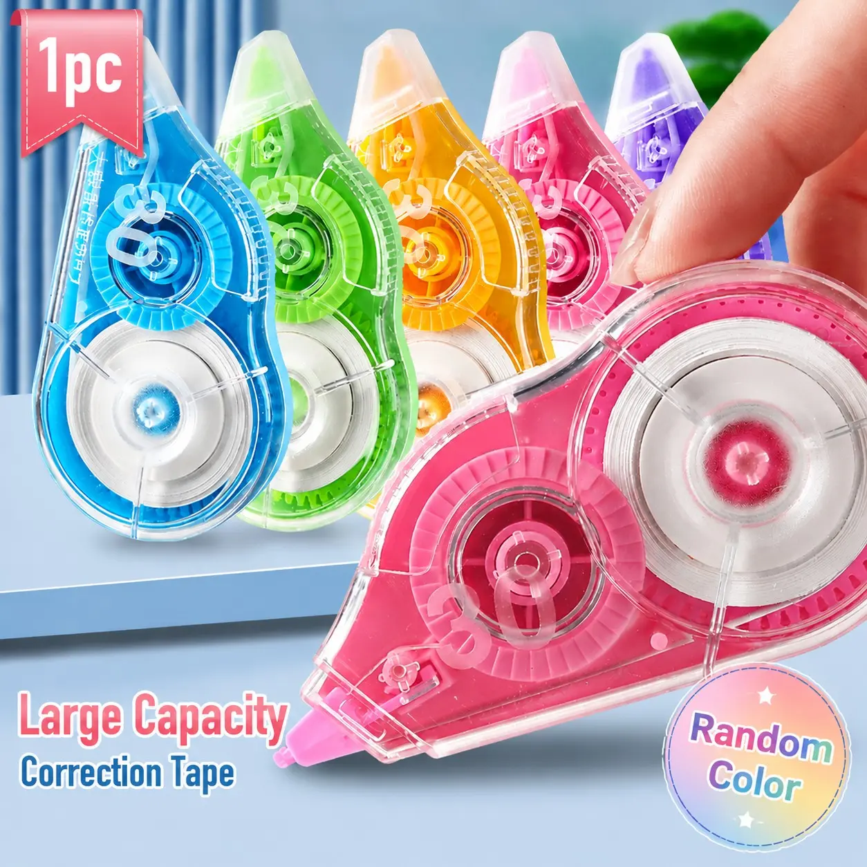 Large-capacity correction tape with simple, transparent and lovely appearance, smooth tape feeding without jamming, silent correction, suitable for students and office use, color shipped at random, Office Supplies