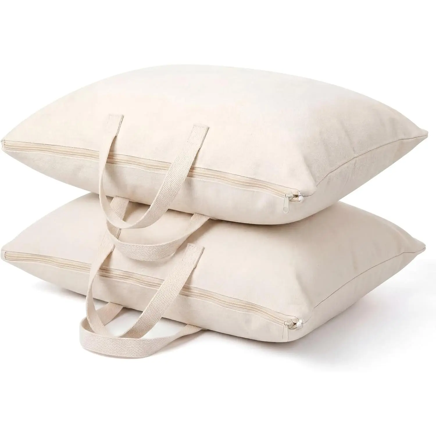 2 Pack Travel Pillow and Blanket Bags,   Canvas Pillow Storage Bag with Handles for Airplane , Heavy Duty Breathable Organizer for Bedding Linens, Pillow Bag for Traveling(2,20"x30")