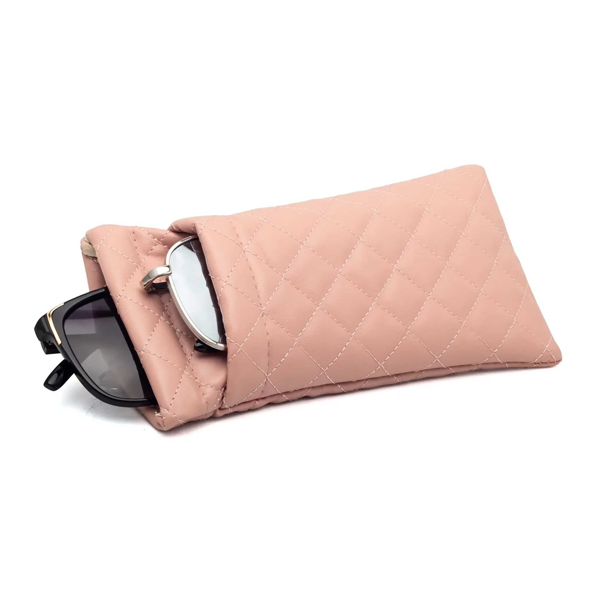 Double Layer Sunglasses Storage Bag PU Leather Waterproof Auto Close No Spring Clip Portable Eyewear Case For Women Travel Essential Cozy Protective