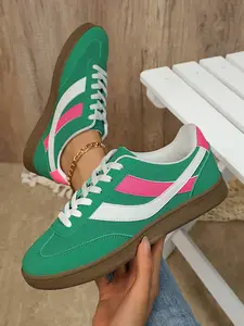 Vintage Agony Shoe, Lace-Up Flat Low-Top Casual Women's Sneakers, All-Season Plain Fabric Rubber Sole