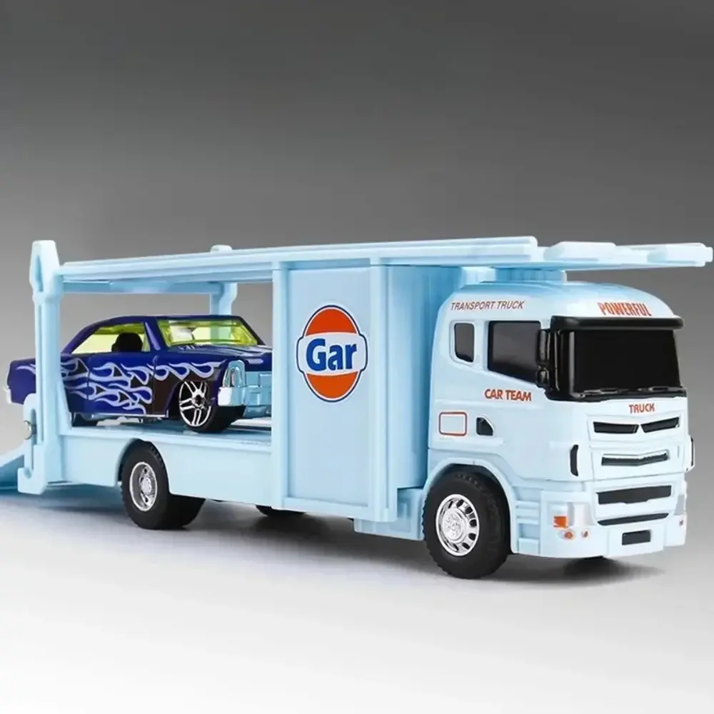 1:64 Scale Die‑cast Container Trailer Toy, Pull‑Back Rescue Engineering Vehicle With Movable Joints, Gift for Kids