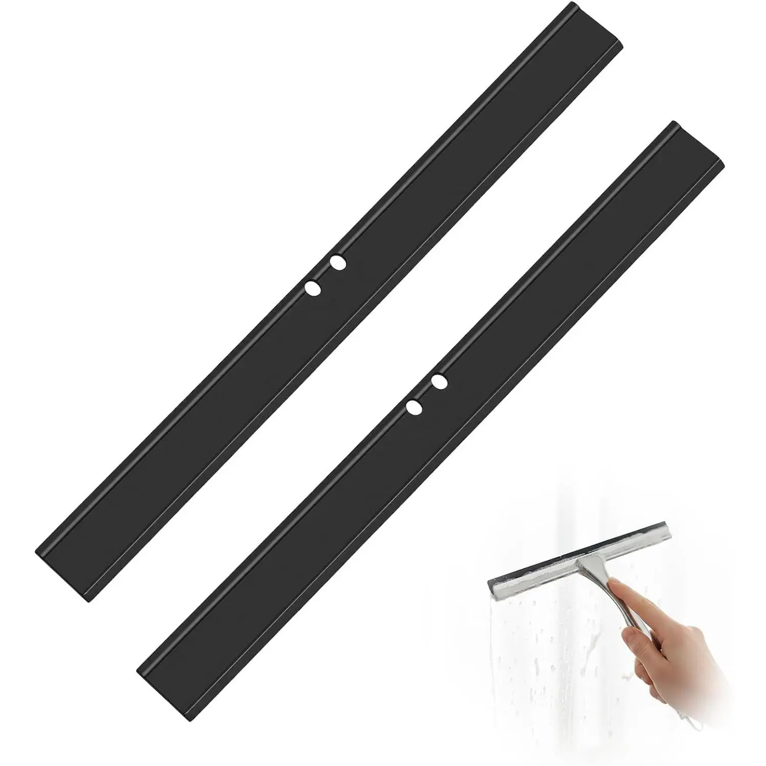 2 PCS Rubber Squeegee Replacement Blades, 10 Inch Black Silicone Squeegee Rubber for Standard Shower Glass Doors, Squeegee Accessories