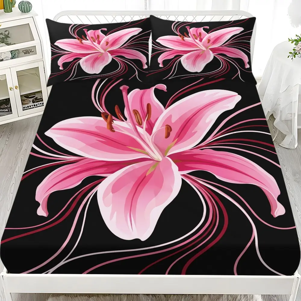3-Piece Polyester Bed Sheet Set, 2 Pillowcases & 1 Mattress Cover, Soft & Easy Care, Fits Twin, Full, Queen, King Beds, All-Season Decor, Decorative Bedsheet Sets