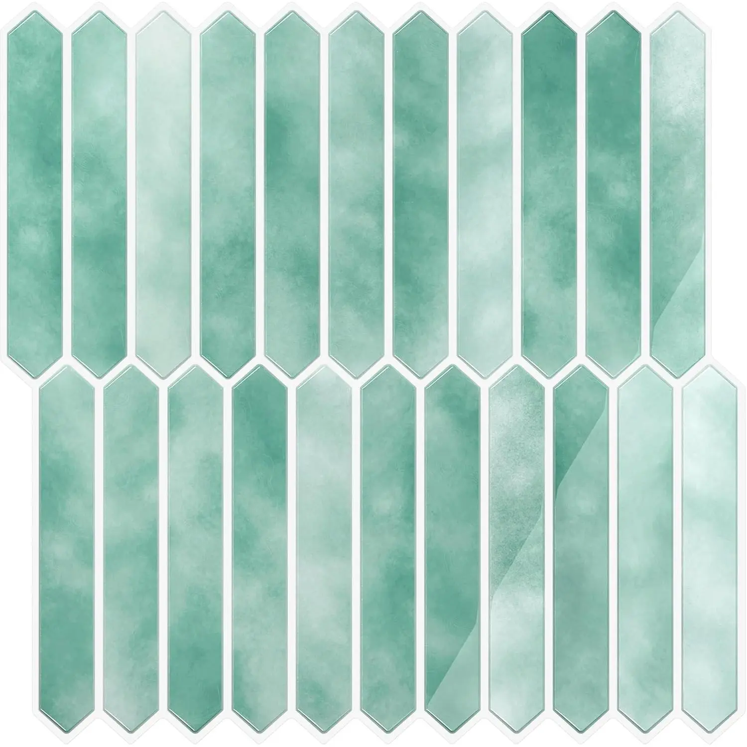 Blue Long Hexagon Peel and Stick Tile Backsplash 6 Sheets 12''x12''  Splash Stick  Tiles for Kitchen Self Adhesive  Blue Wall Tiles for Bathroom Kitchen Backsplash Tile Sticker