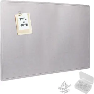 Bulletin Board, 72 x 48 Inches Decorative Felt Pin Board Foldable Photo Board Self-Adhesive Vision Board with 50 Pushpins for Office, , School, Cork Board Alternative (Light Khaki)