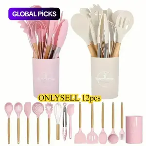 Silicone Kitchen Utensils Set, 12-Piece Non-Stick Cooking Tools with Wooden Handle, Spatula Set for Home Use #GLOBAL PICKS