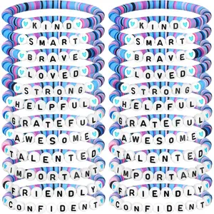 Inspitational Bracelet Gift Bulk for Students End of Year Graduation Gifts from Teacher Motivational Clay Beaded Bracelets Charm Jewelry for Party