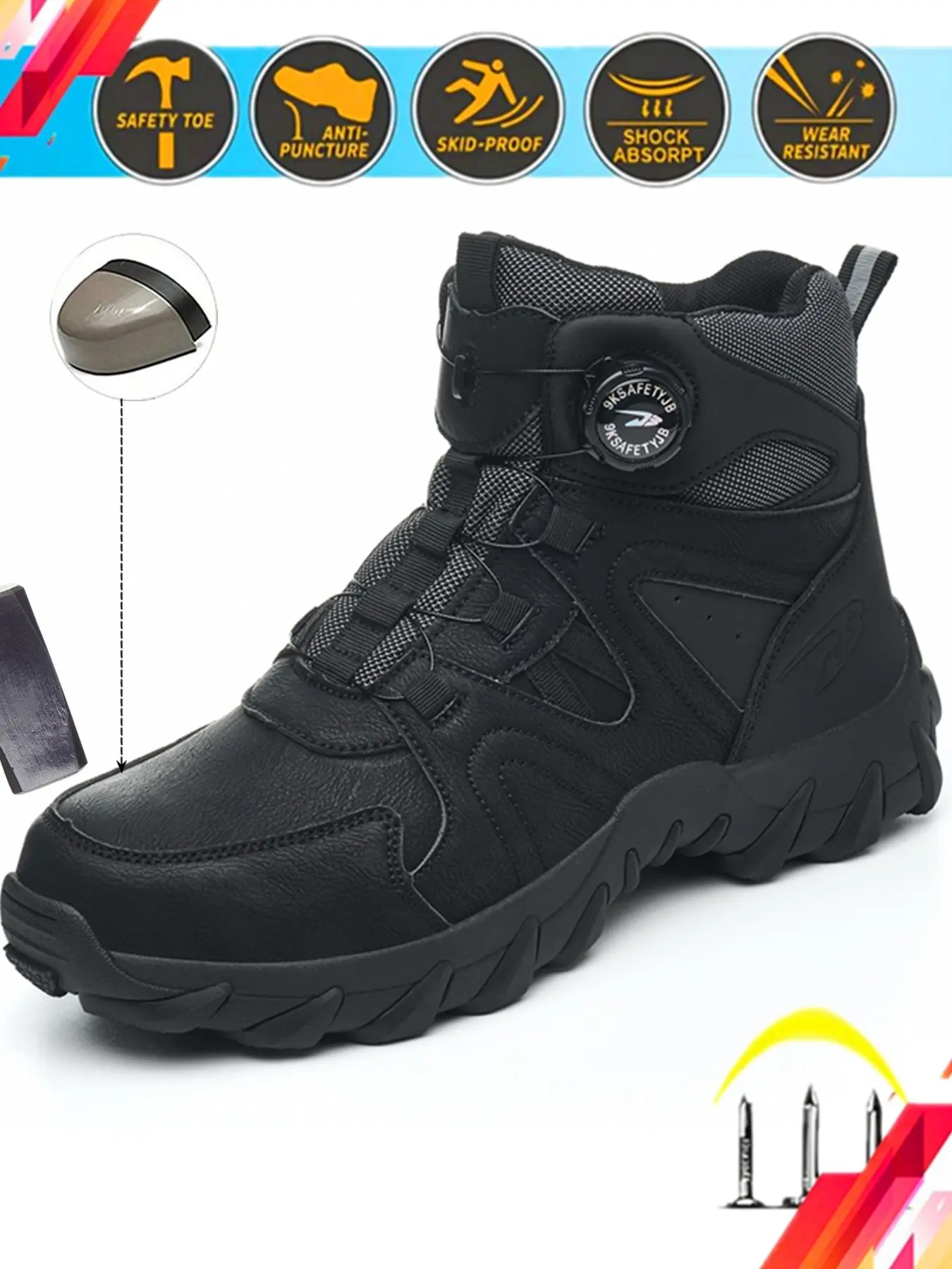 Unisex Steel Toe Work Boots, Waterproof & Slip Resistant Rubber Outsole, Comfort Leather, Durable Protective Industrial Construction Safety Boots