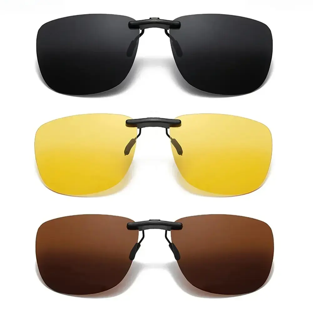 3-Pack Square Polarized Clip-On Sunglasses, Unisex UV400 Anti-Glare Night Vision Lenses Fits Prescription Glasses for Driving & Outdoor Use