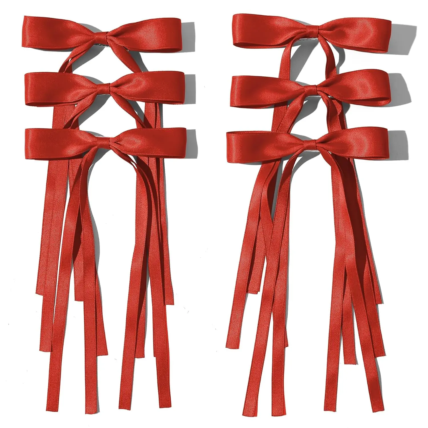 Hair Bows and Clips, 6 count Red Ribbon Bows with Long Tails, Princess  Barrettes Hair Accessories for Women & Girls