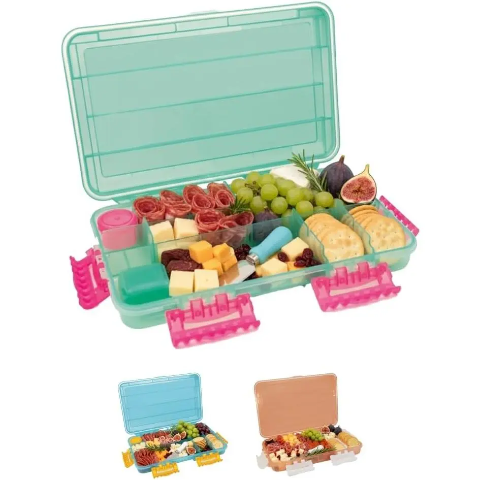 Charcuterie Safe - ,  Safe Charcuterie Board with Lid & Handle - Portable Snack Tray Organizer with Dividers, Mini Containers & Cheese  - Dishwasher Safe - Seafoam Green