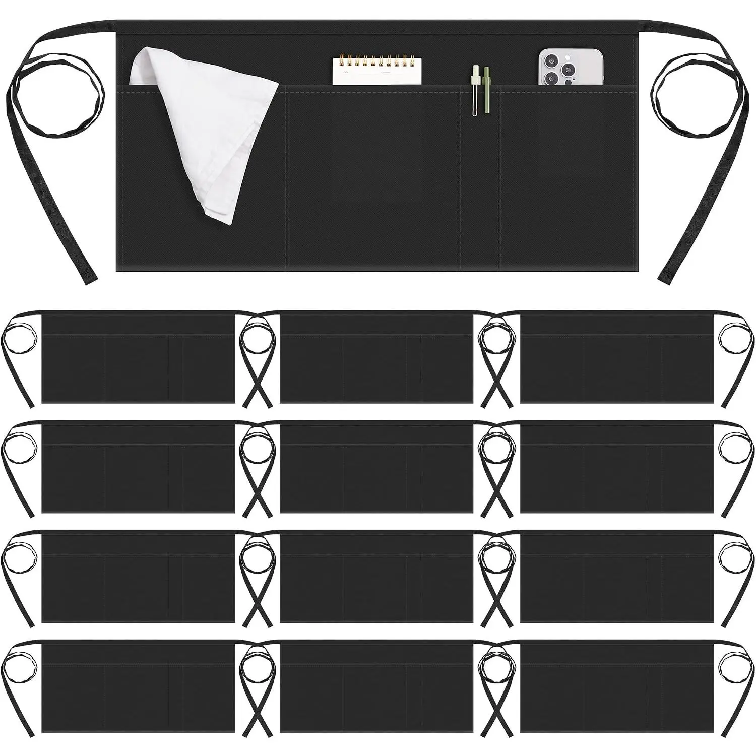Server Apron for Men Women, Waitress  Apron, Black 1/3/12 Packs