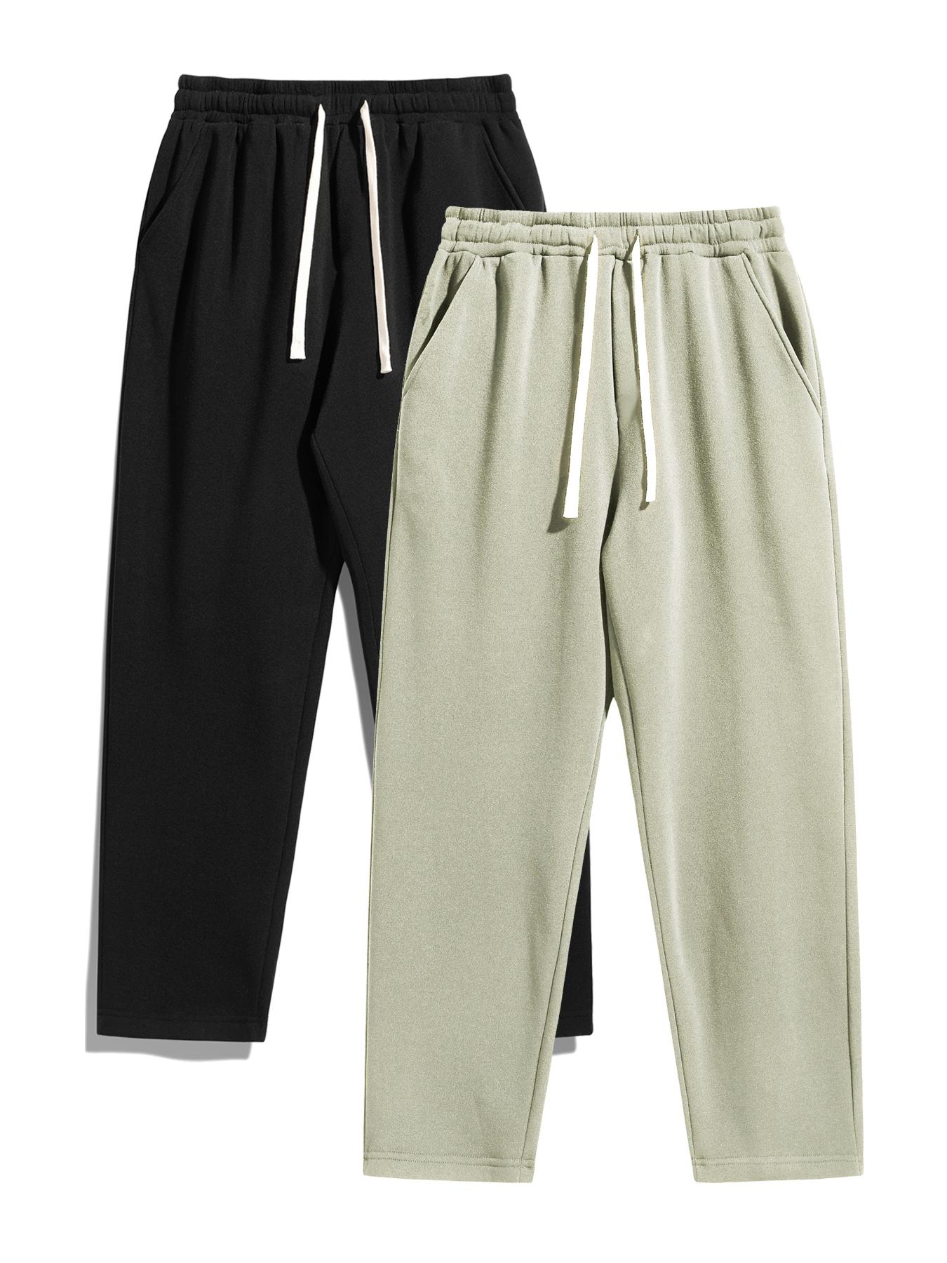 Men's Solid Thermal Lined Pants with Drawstring Waist, Comfy Cozy Regular Fit Straight Leg Trousers for Fall & Winter, Men's Bottoms for Daily Wear Thermal Menswear Fitted