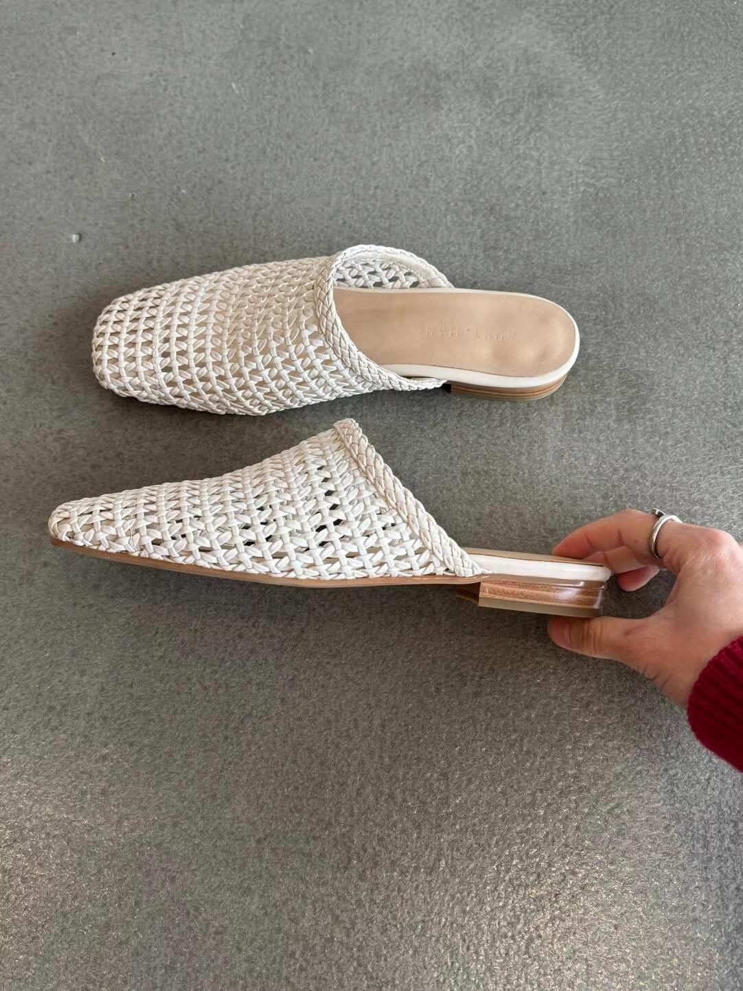 Woven Hollowed-Out Closed-Toe Mule Sandals for Women