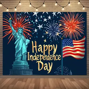 Happy Independence Day Backdrop Fireworks Liberty Tapestry Wall Hanging, Patriotic Photography Background, Premium Polyester Holiday Decor for July 4th Party, Event Venue, Family Celebration, Photo Booth, Indoor Outdoor Display
