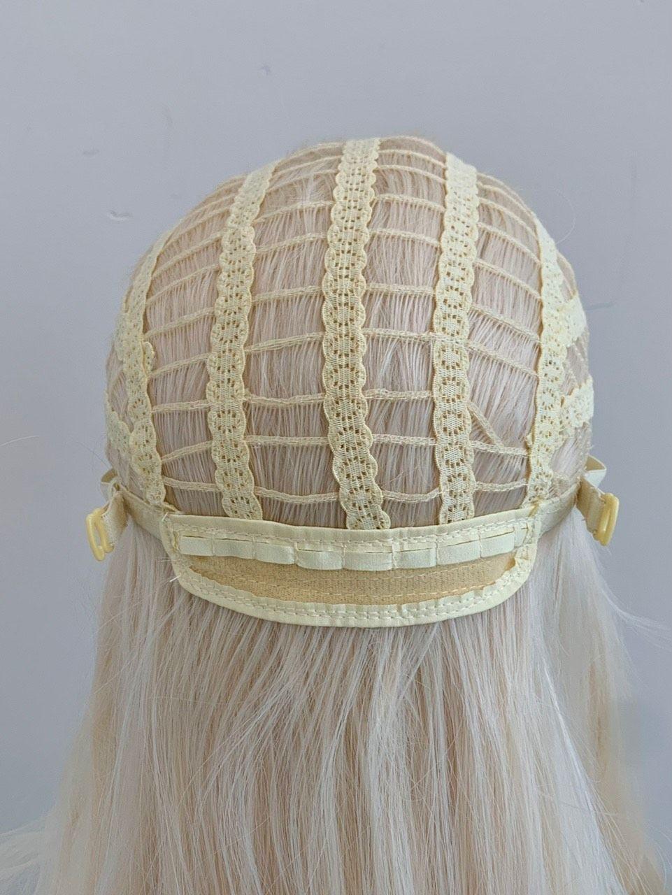 Women's Full Cap Platinum Blonde Long Curly Wig  Natural Middle Part Curtain Bangs, Water Wave Invisible Lace Front Wig