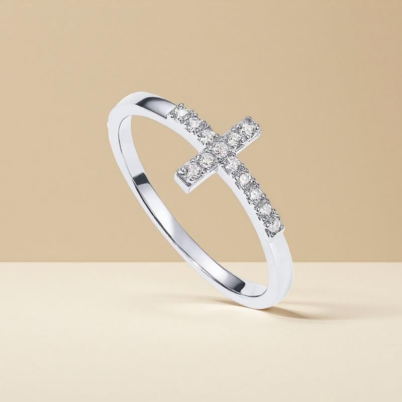 Copper-plated real gold cross ring, suitable for women