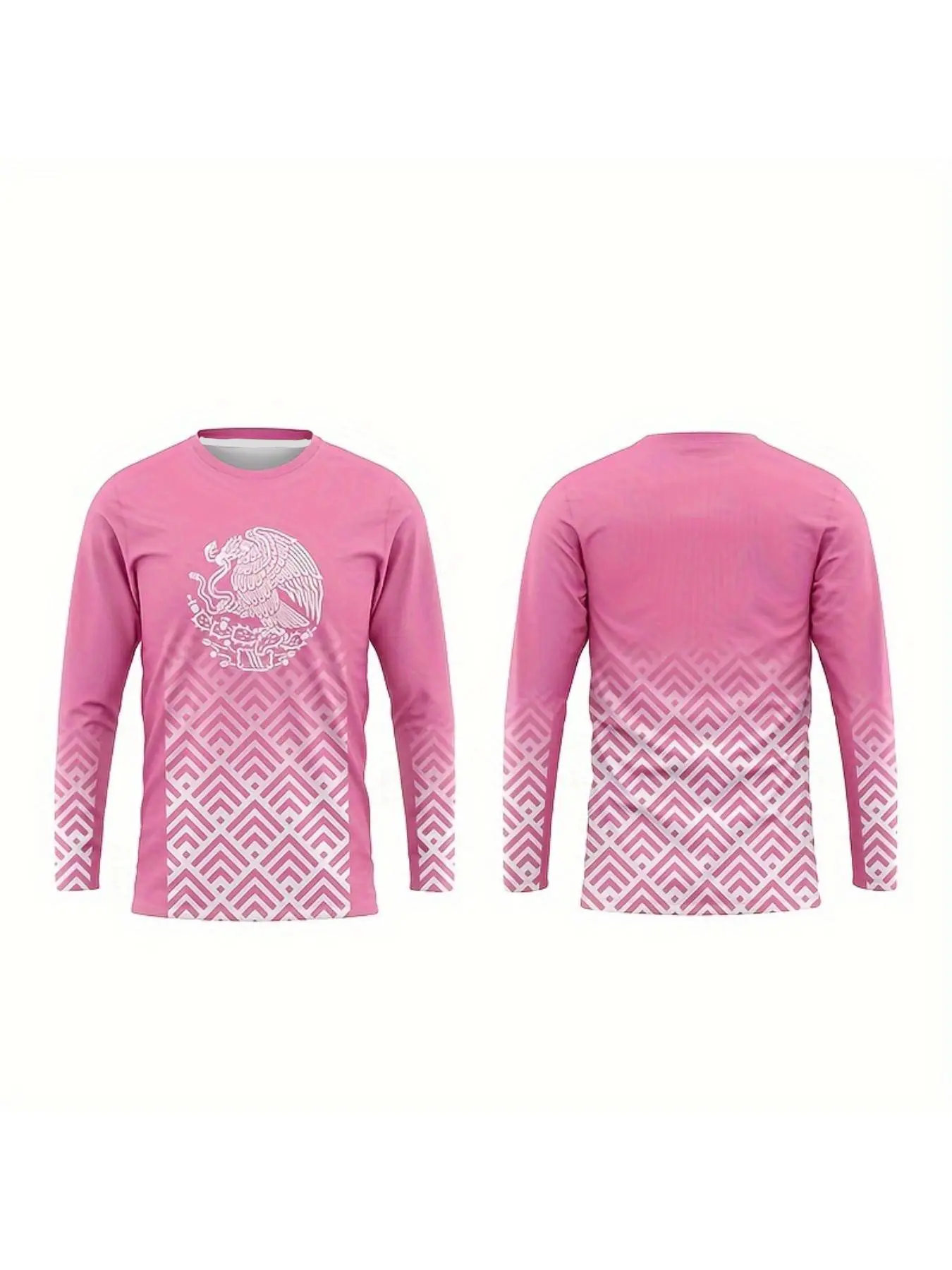 Men's Long Sleeve Geometric Print Activewear, Fitted Design Activewear, Breathable Sportswear for Running & Training, All Season Fitted Outdoor Clothing, Fitness T Shirt