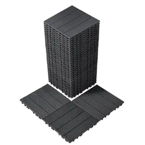 VEVOR Interlocking Deck Tiles, 36 Pack, 11.6" x 11.6" 36 sq. ft Plastic Waterproof Outdoor Flooring All Weather Use, Patio Floor Decking Covering Tiles for Porch Poolside Balcony Backyard, Dark Grey