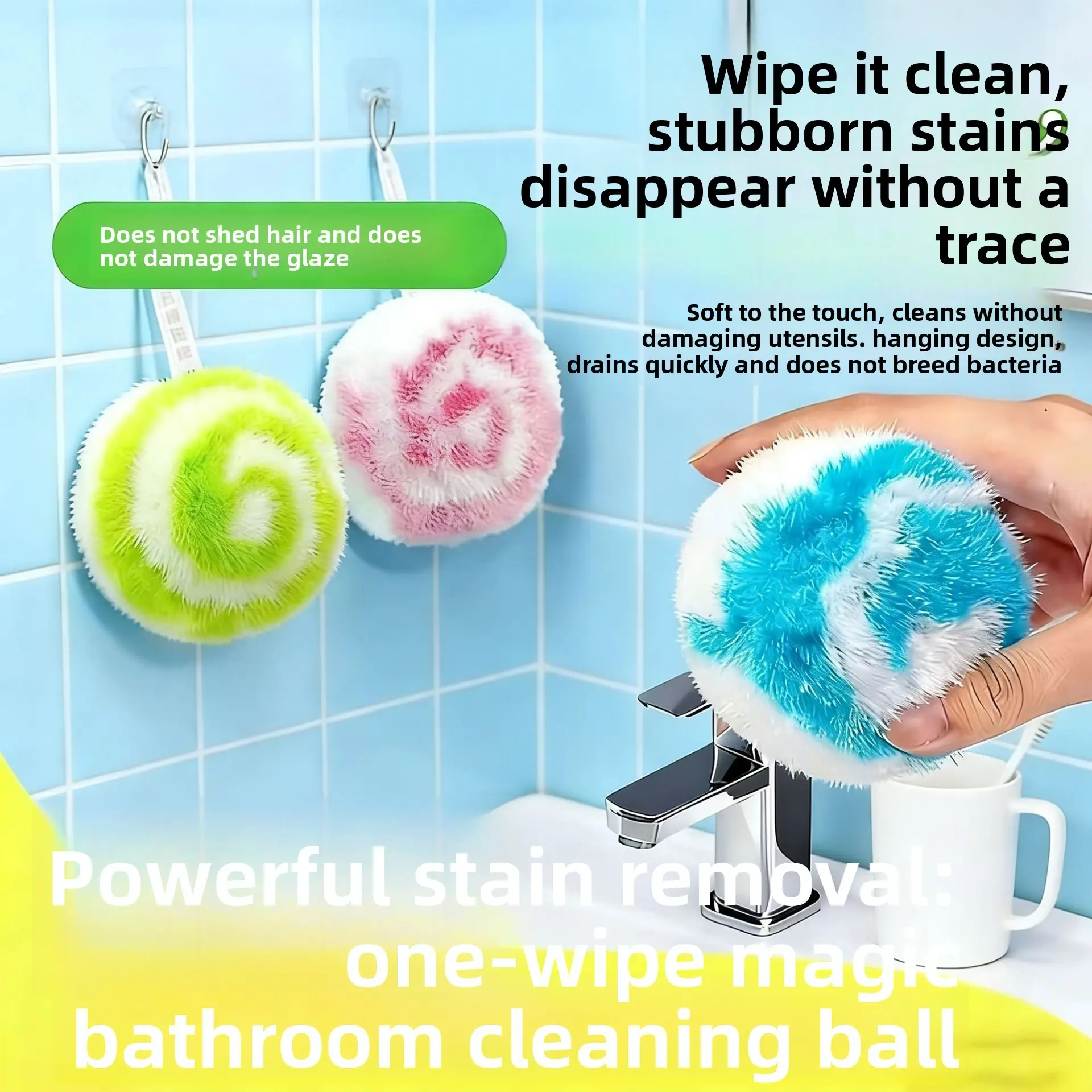 3-Piece Multi-Functional Cleaning Sponge Set, Ideal for Bathroom and Kitchen, Powerful Scrub Brush for Sink, Bathtub, Countertop, Faucet Stains, Sponges for Cleaning
