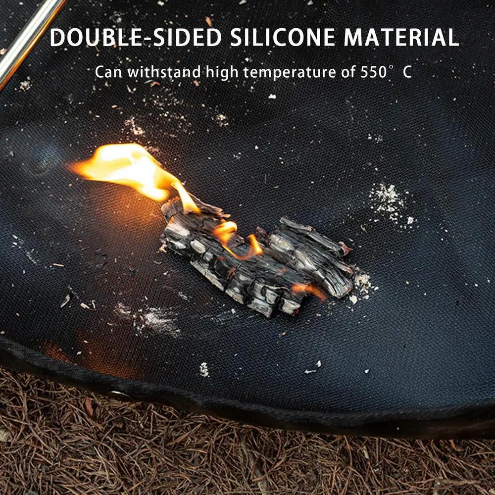 Fire Pit Fireproof Mat Hexagonal Foldable Firewood Bag Ember Mat Heat Resistant Fireproof Pad With Hanger Ear For Camping BBQ