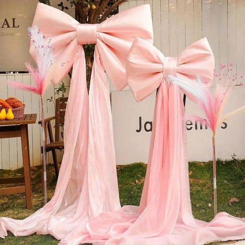 Giant Bow Party Decoration, Ice Satin Skirt Tail, 13.1ft Elegant Holiday Decor, Polyester Hanging Ornament for Weddings & Celebrations