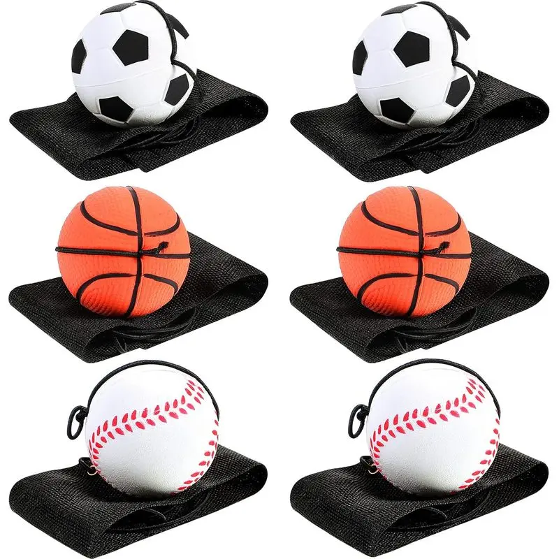 Outdoor activitiesSkylety 6 Pcs Wrist Return Ball on a String 2.48 Inch Rebound Sport Balls with Elastic Strap Soccer Basketball Baseball Practice Party Favors Wrist Exercise and Fun Play for Kids Adults