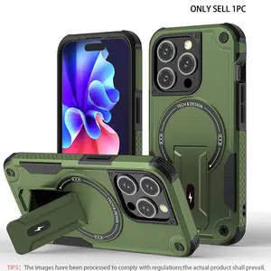 Military Grade Anti-Drop Magnetic Foldable Stand iPhone Case, Shockproof Protective Cover for iPhone 17/16/15/14/13/12 Pro Max Smartphone
