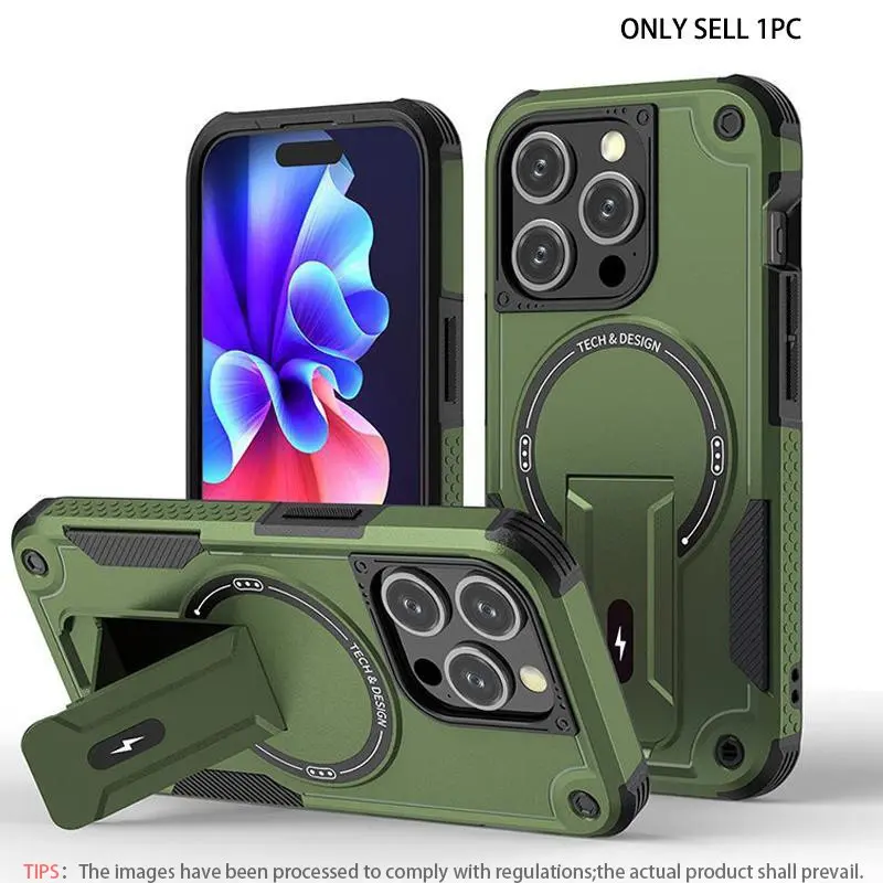 Military Grade Anti-Drop Magnetic Foldable Stand iPhone Case, Shockproof Protective Cover for iPhone 17/16/15/14/13/12 Pro Max Smartphone
