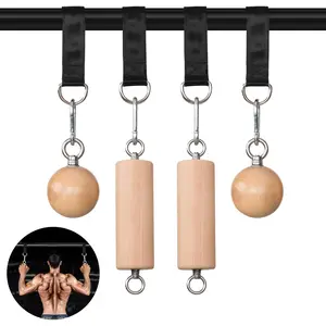 Wooden Pull Up Grips and Balls, Atomic Rock Climbing Holds  Set,Grip Strength Trainer, Warrior Obstacle Course Handles and Rope.Suit(L/XL Ball(L/XL)