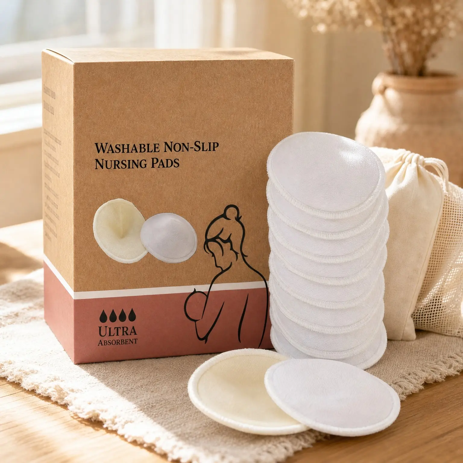 14 Pack Reusable Non-Slip Organic Cotton Nursing Pads, Washable Breast Pads, Ultra Absorbent & Leakproof, Soft Thin & Discreet, Comfortable for Sensitive Skin, Postpartum Essential(Gift)