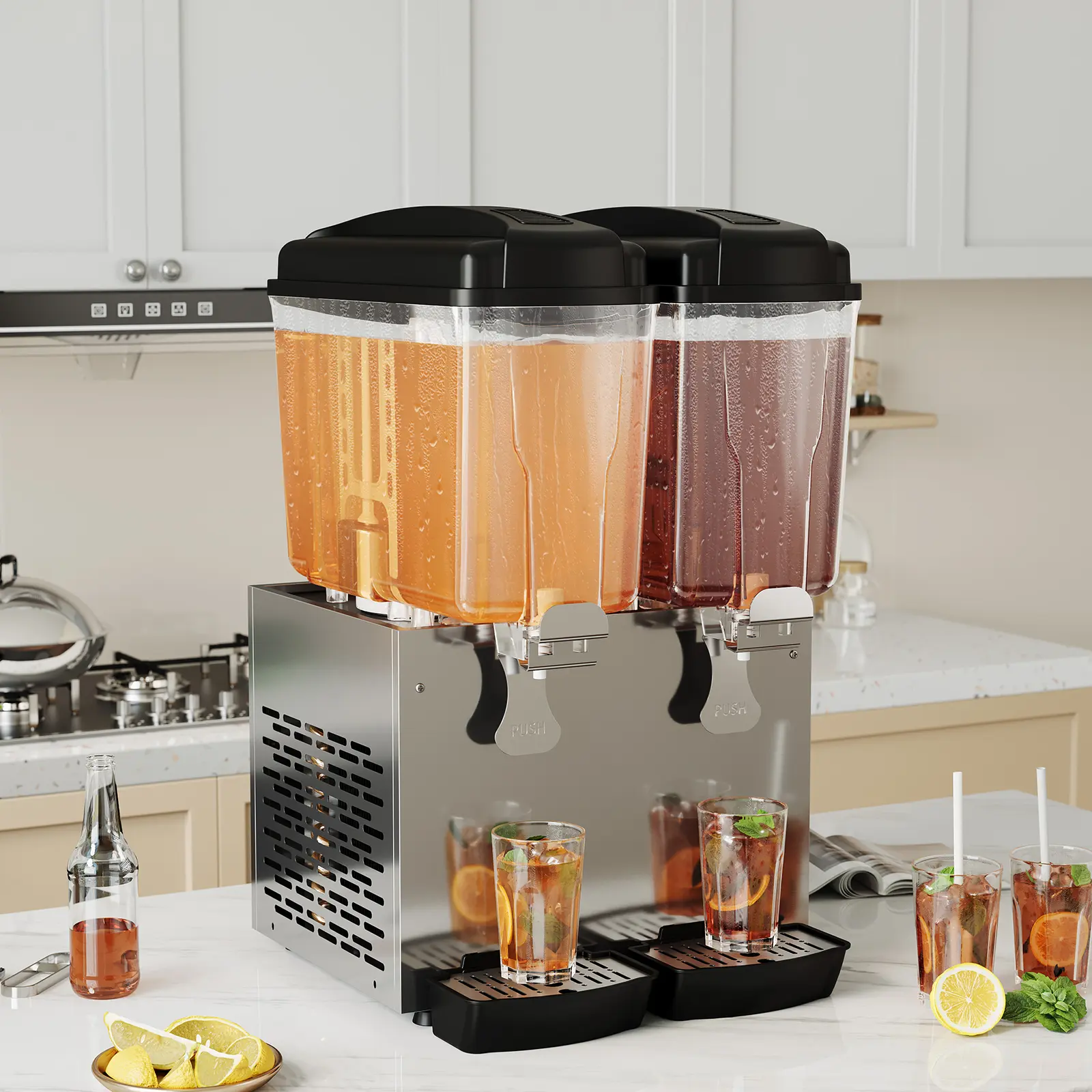 Commercial Beverage Dispenser 36L (9.5 Gal),Tanks Refrigerated Juice Dispenser Machine, Stainless Steel Cold Drink Dispenser for Restaurants Bars Parties, Fast Cooling