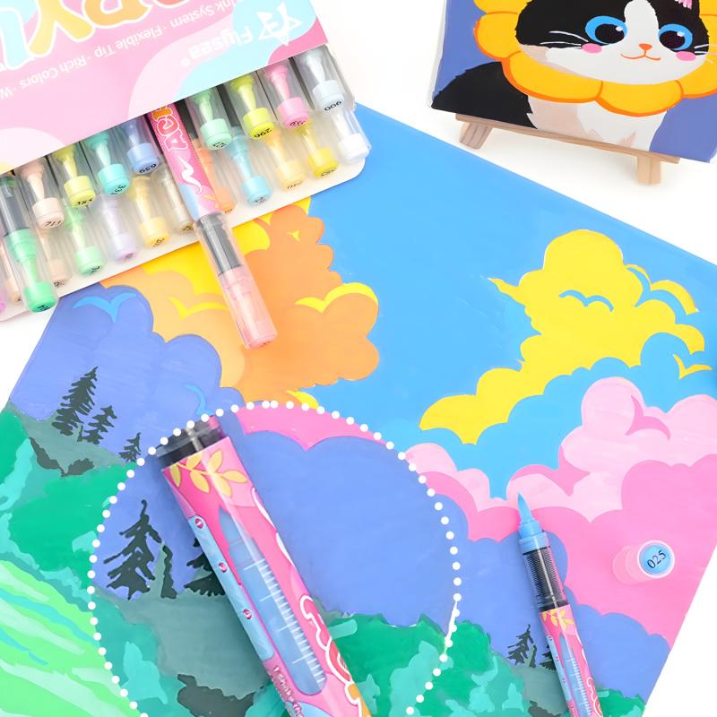 Acrylic Paint Markers, Macaron Series Set, Soft Brush Tip Water Based, Acrylic Drawing Markers, Straight liquid Markers for Wood, Canvas, Rock Painting, Glass, Diy Crafts, Fabric Paint