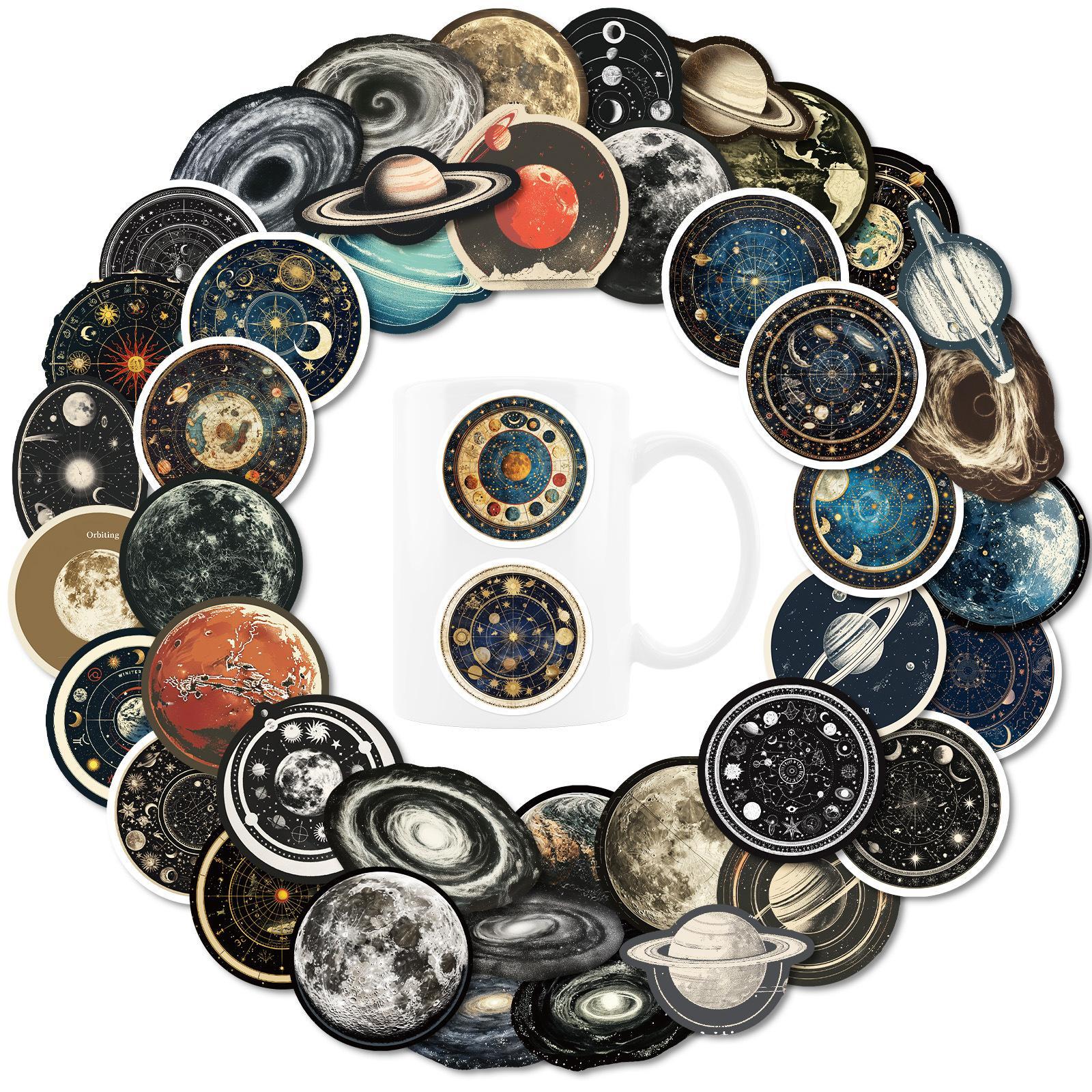 Space Themed Sticker, 50pcs/set Waterproof Self Adhesive Decor Paper with Storage Box, Decor Sticker for Gift Greeting Card Water Bottle Laptop Phone, Sticker Packs