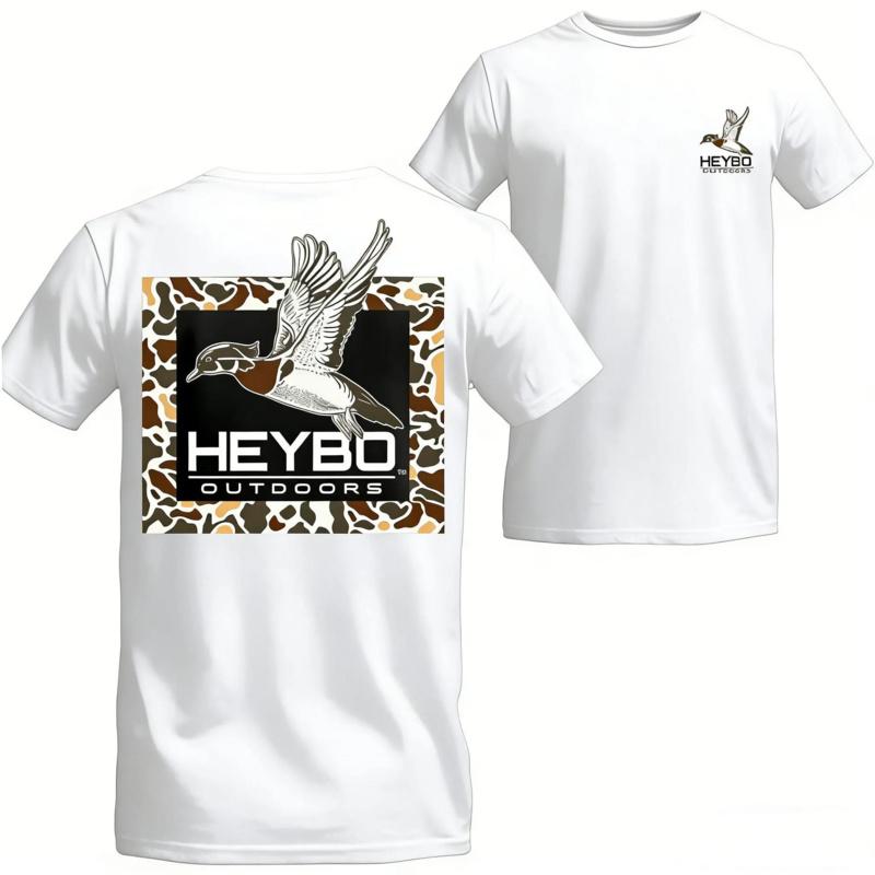 Heybo Outdoors T-Shirt - Flying Duck & Camo Graphic - Unisex, soft, Relaxed Fit, Short Sleeve, Machine Washable - Menswear, Streetwear, Vacation Outfits