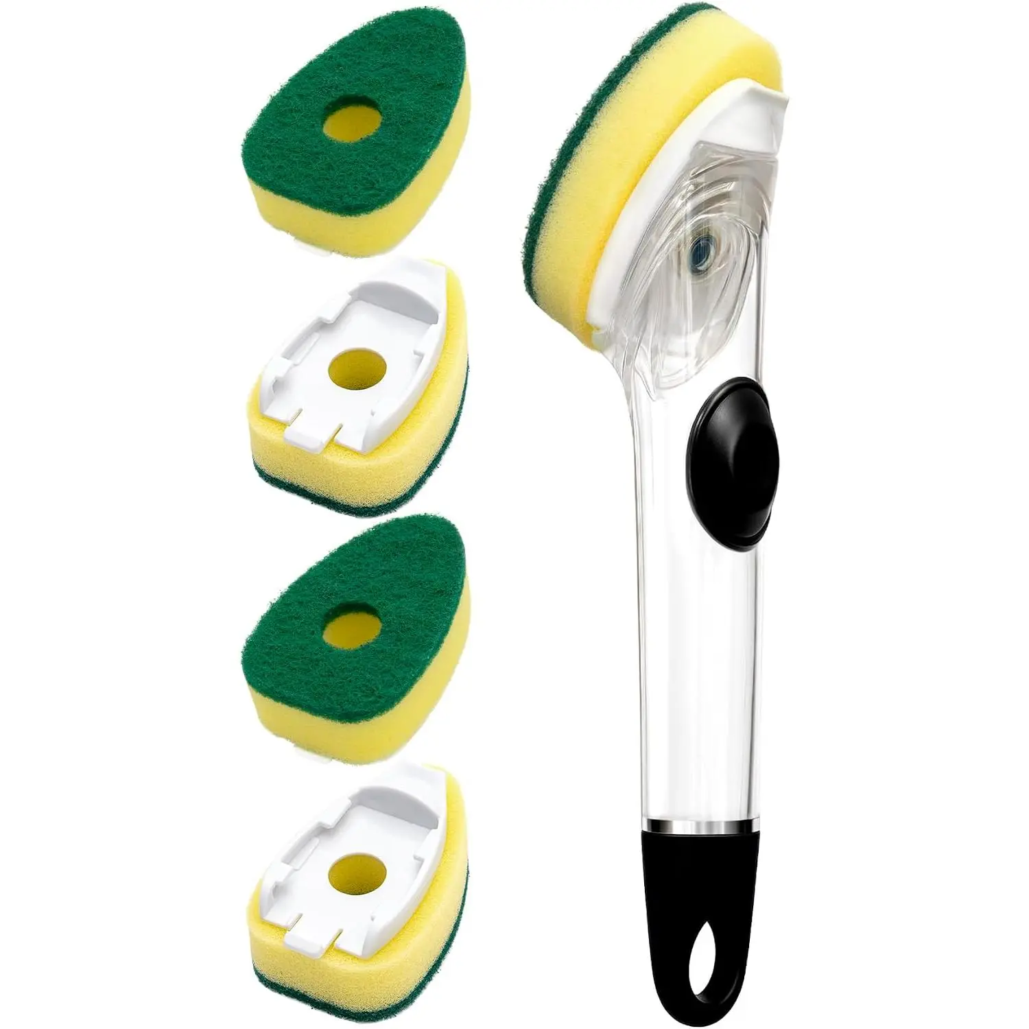 Heavy Duty Dishwand with Refills, Dish Wand  Sponge Heads with Handle, Soap Control Dispenser Leak-Free Scrub, Non-Scratch   Brush Pads for Cleaning Dishes Sink Washing Tool