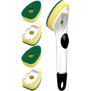 Heavy Duty Dishwand with Refills, Dish Wand  Sponge Heads with Handle, Soap Control Dispenser Leak-Free Scrub, Non-Scratch   Brush Pads for Cleaning Dishes Sink Washing Tool