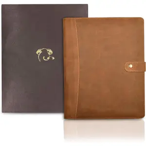 Portfolio - Tan Brown Professional Organizer & Resume Folder, Antique Leather Business Document Padfolio with Writing Pad, Ideal  for Men & Women