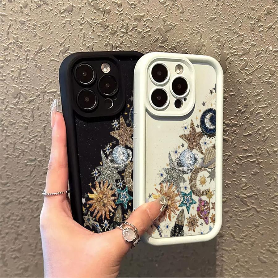 Celestial Sun Moon Planet Design Phone Case Suitable for Apple iPhone 17 E Air Pro ProMax iPhone16 15 14 Plus 13 12 Mini 11 X XS XR Shock Proof All Inclusive Lens Protection Vintage Stunning Can be given to friends
