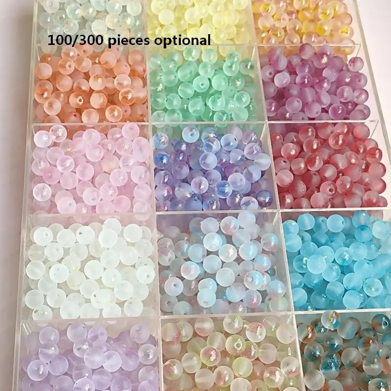 100/300pcs 8mm Glass Beads, Multicolor Round Loose Beads, Bead Assortment for DIY Jewelry, Bracelets, Necklaces, Phone Chains, Craft Supplies, Beads for Crafts